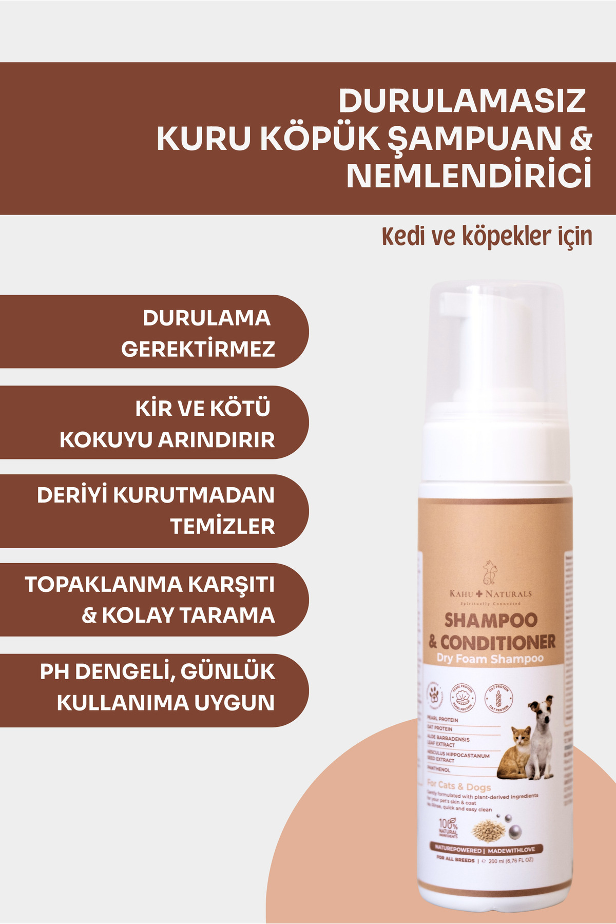 Kahu Naturals Spiritually Connected Kuru Köpük Şampuan Ve Nemlendirici, Durulamasız, Kolay Tarama, Organik Içerikli, 200 ml