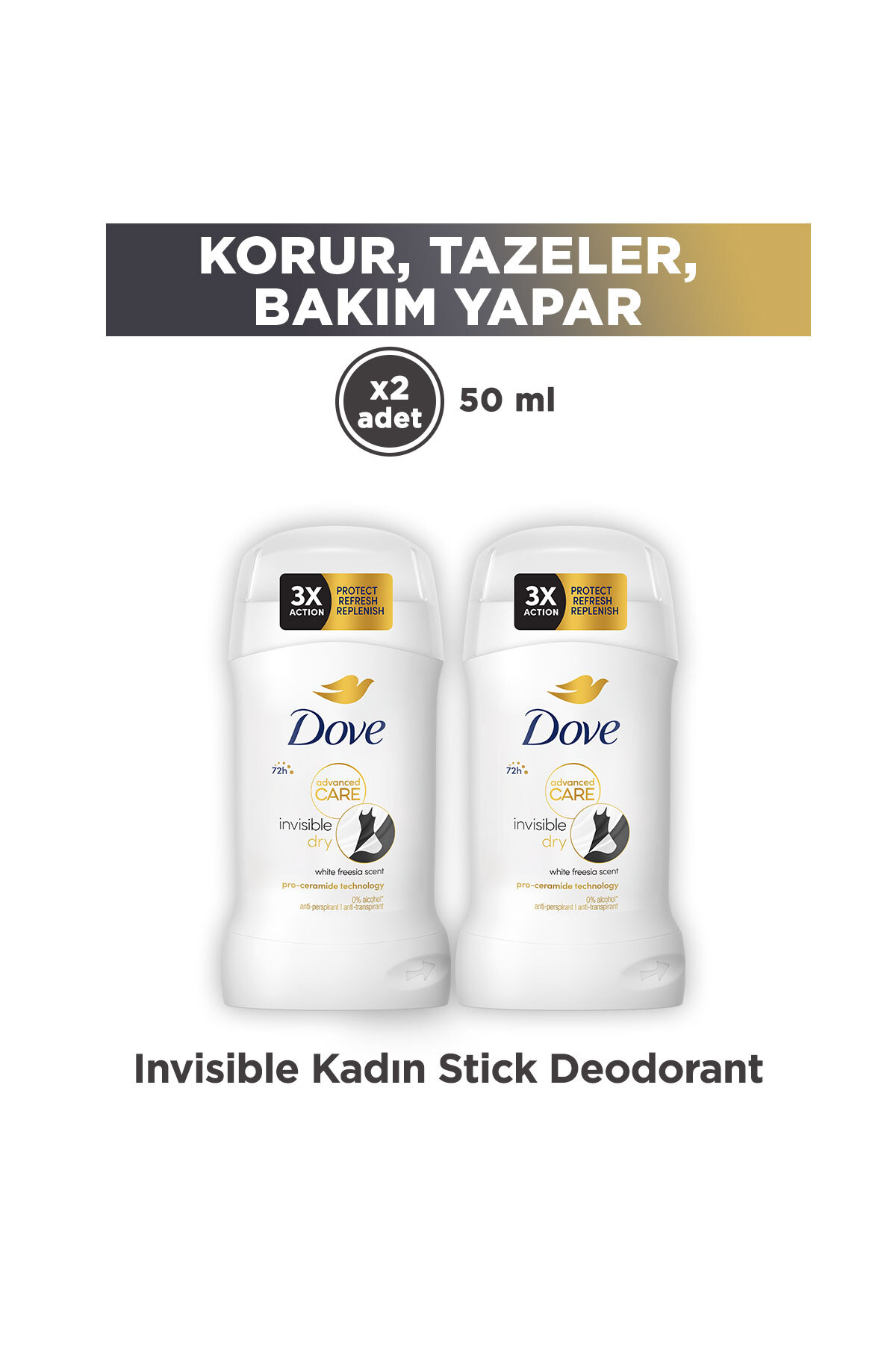 Dove Invisible Kadın Stick Deodorant Advanced Care 72 Saat 50ml x2