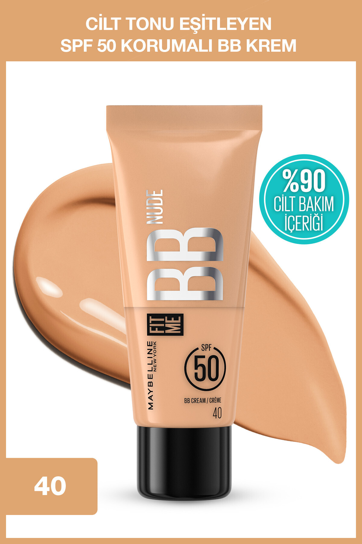 Maybelline New York Fit Me Nude Cilt Bakımı Etkili Nemlendirici SPF50 BB Krem - Sıcak Orta Ton