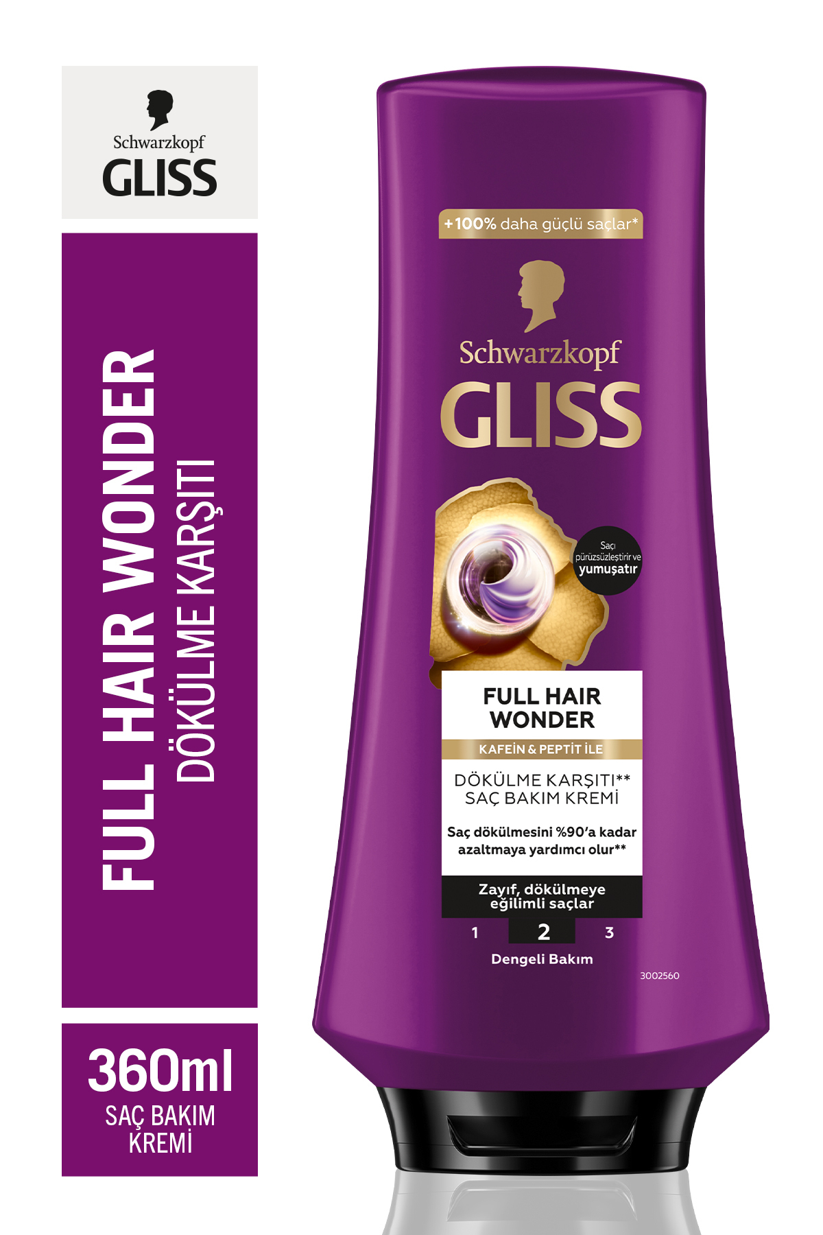 Gliss Full Hair Wonder Kafein & Peptit Saç Dökülme Karşıtı Saç Bakım Kremi 360ml Dökümeye Eğilimli Saçlar