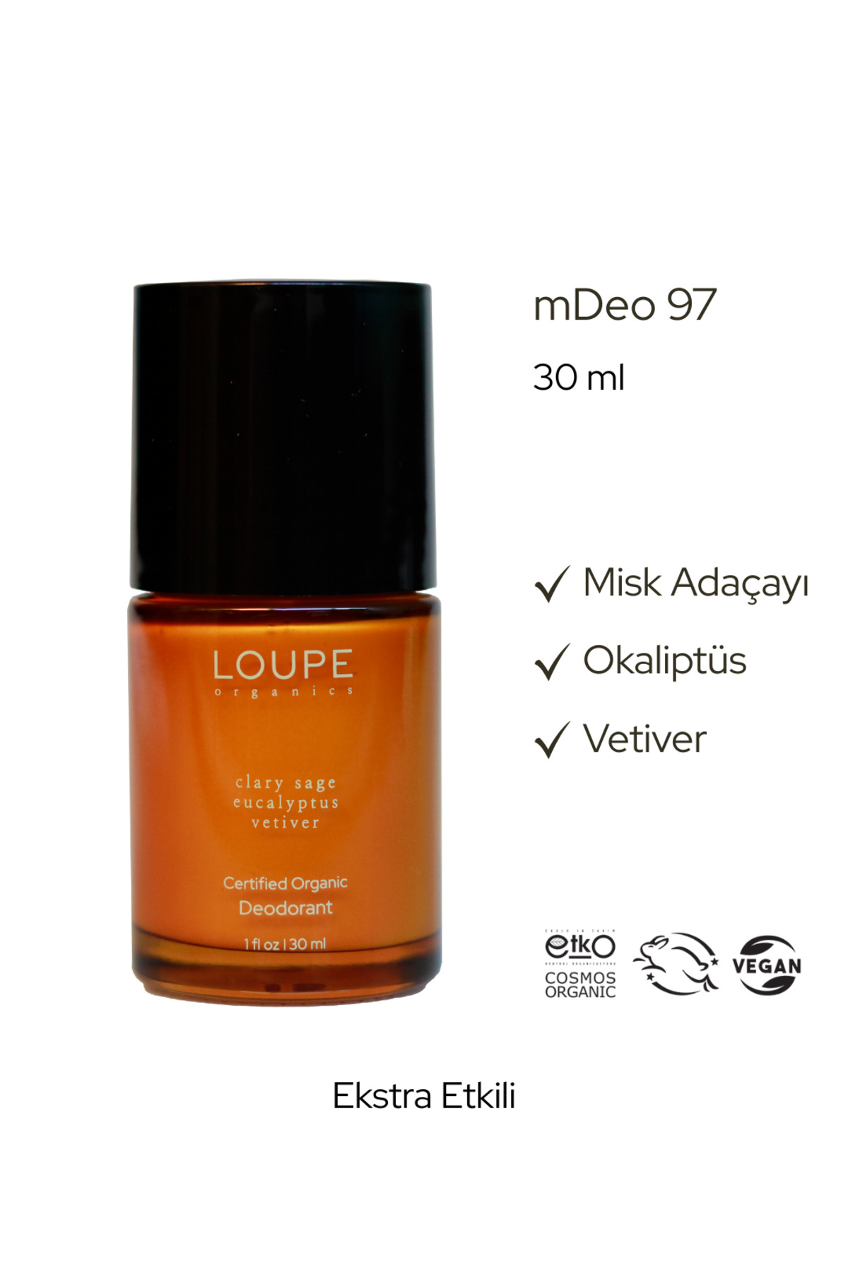 Loupe Organics mDeo97 30 ml | Bioaktif Deodorant. Sertifikalı Organik. %100 Doğal | Adaçayı. Okaliptüs. Vetiver.