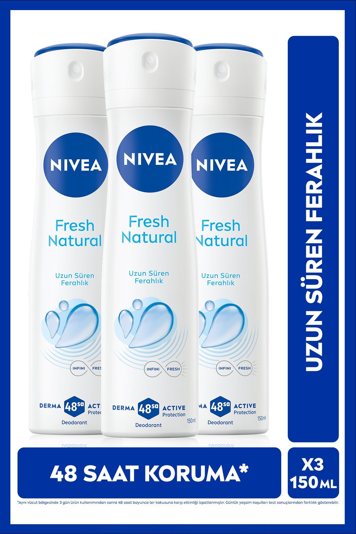 NIVEA Kadın Sprey Deodorant Fresh Natural 150ml, Ter Kokusuna Karşı 72 Saat Koruma, Alüminyumsuz, X3 Adet