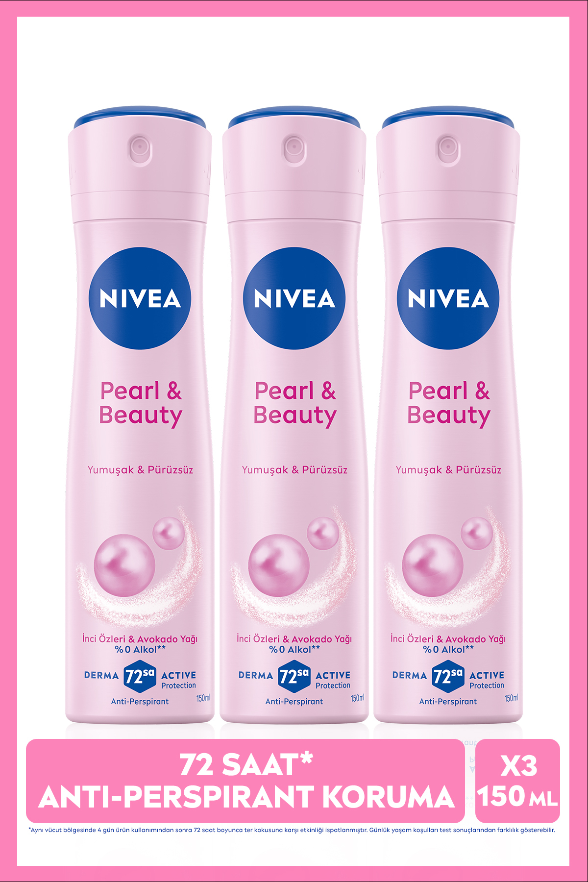 NIVEA Kadın Sprey Deodorant Pearl&Beauty 150ml, Terlemeye Karşı 72 Saat Koruma, Çiçeksi Koku, X3 Adet