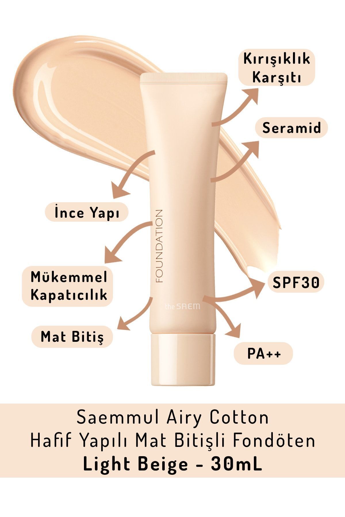 THE SAEM Saemmul Airy Cotton Hafif Yapılı Mat Bitişli Fondöten Light Beige -30 ml (VİONİNE)