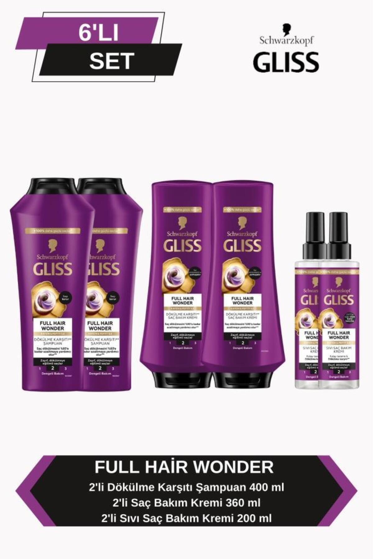 Gliss Full Hair Wonder Dökülme Karşıtı Şampuan 400ml X2 Saç Kremi 360ml X2 Sıvı Saç Kremi 200 ml
