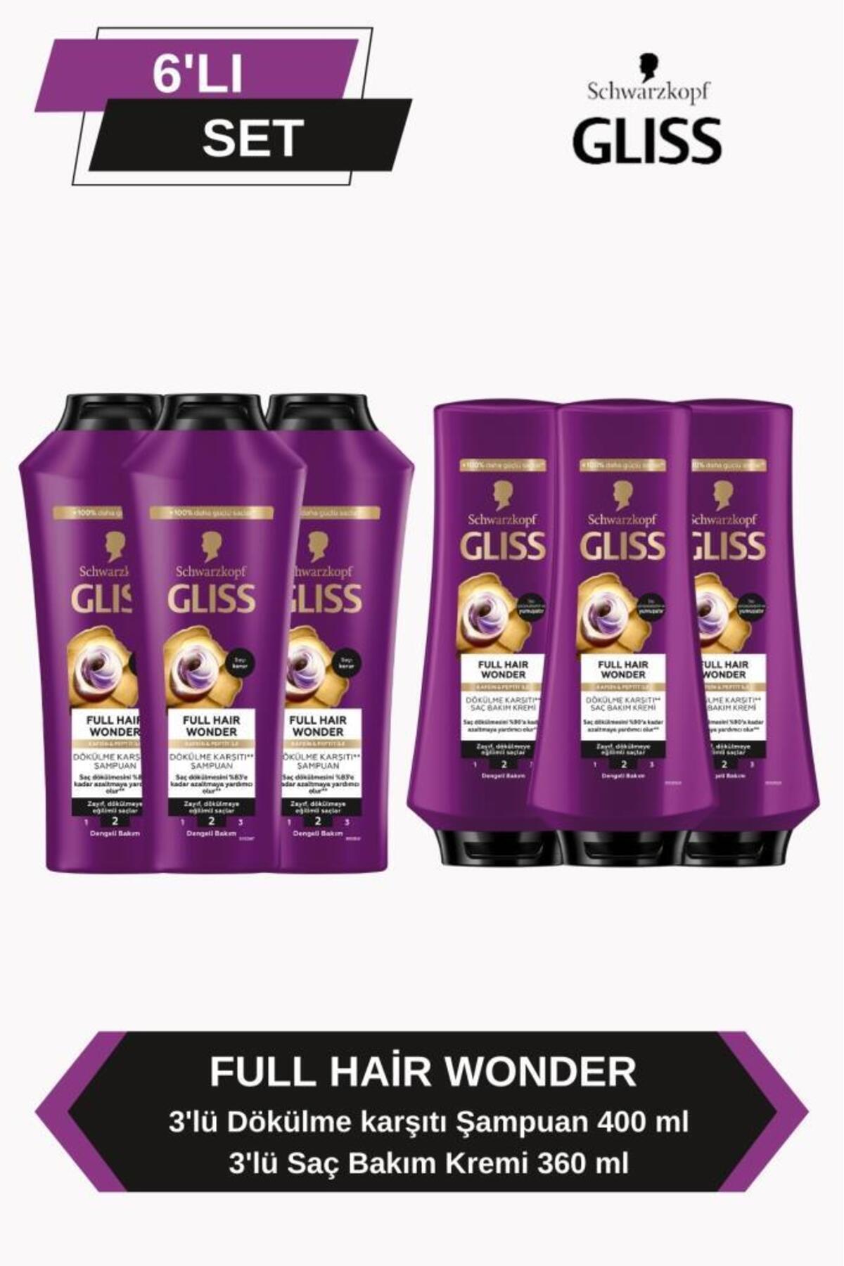 Gliss Full Hair Wonder Dökülme Karşıtı Şampuan 400ml X 3 Saç Kremi 360ml X 3