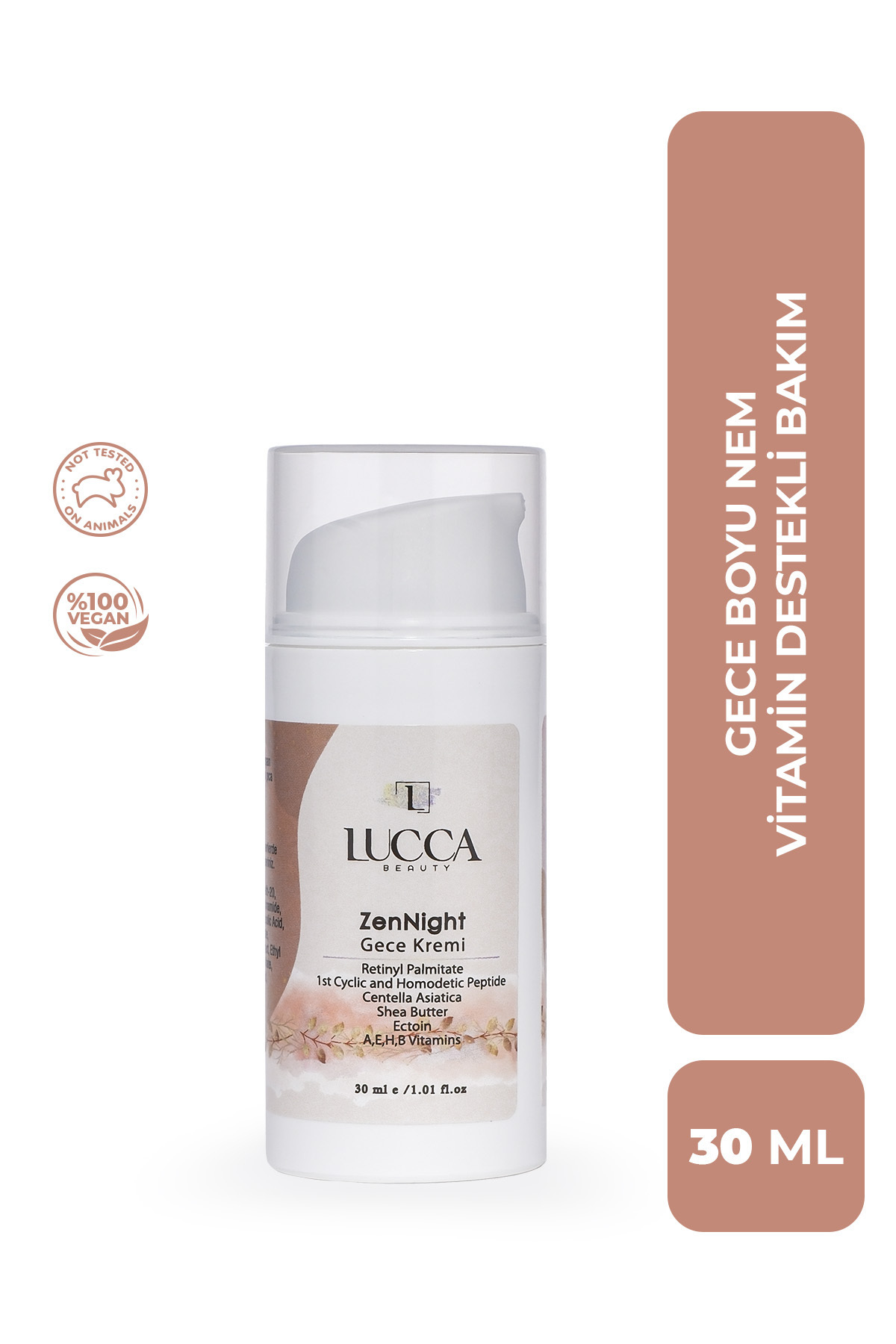 LUCCA BEAUTY ZenNight Gece Kremi 30 ml - A,E,B,H Vitamini ve Peptit İçeren Gece Kremi