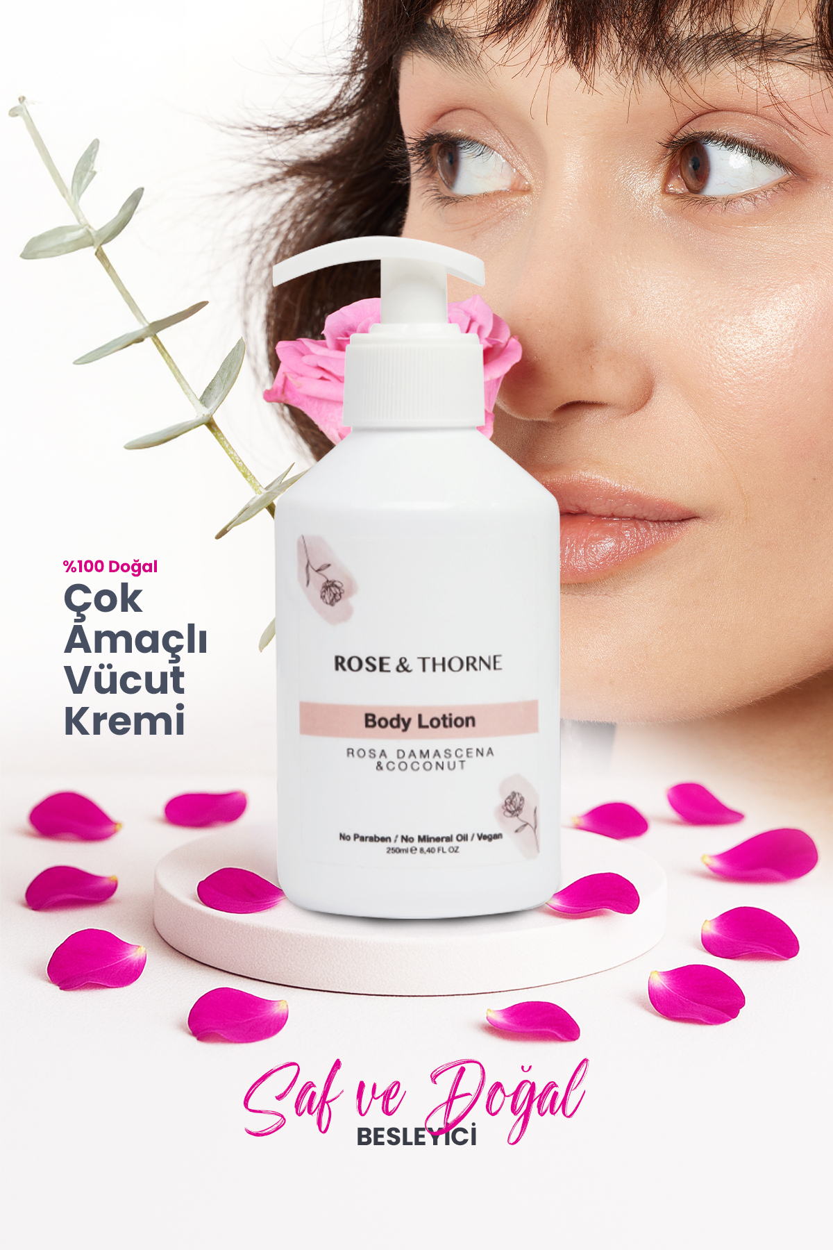ROSE & THORNE Çok Amaçlı Vücut Kremi 250ml - Gül Suyu, Shea Ve Argan Yağı Ile Yoğun Nem & Besleyici Bakım