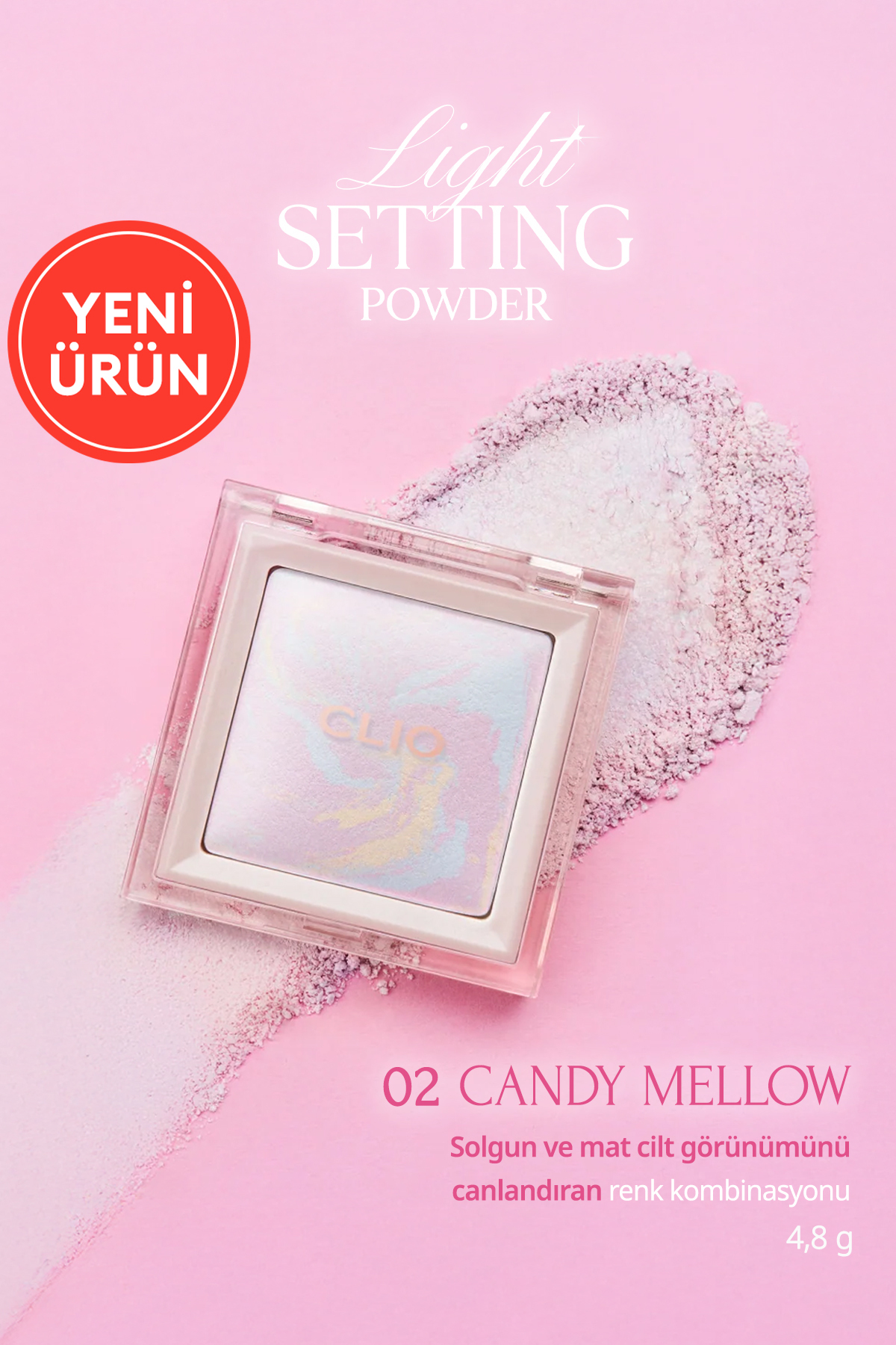 CLIO Ton Eşitleyici & Sabitleyici, İnce Yapılı, Işıltılı Pudra Light Setting Powder 02 Candy Mellow