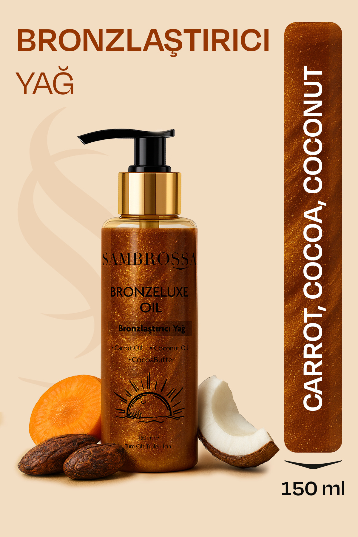 Sambrossa 150ml Bronzlaştırıcı Yağ – Hindistan Cevizi & Kakao Yağlı, Yoğun Bronzluk