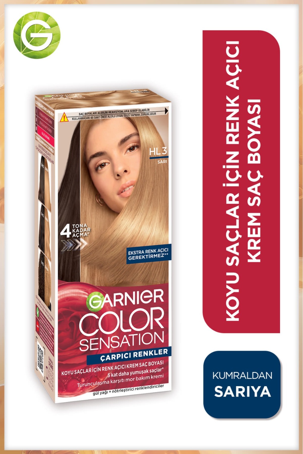 Garnier Çarpıcı Renkler, HL3 Sarı, Renk Açıcı Krem Saç Boyası, Demikit
