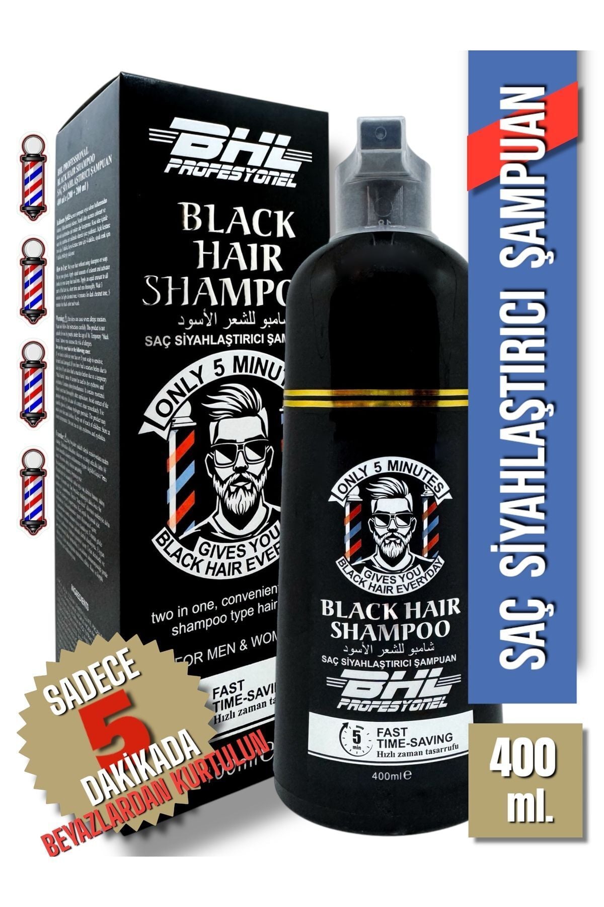 Black Hair Shampoo Siyahlaştırıcı Şampuan / Saç Sakal Beyaz Kapatıcı Şampuan 400ml.