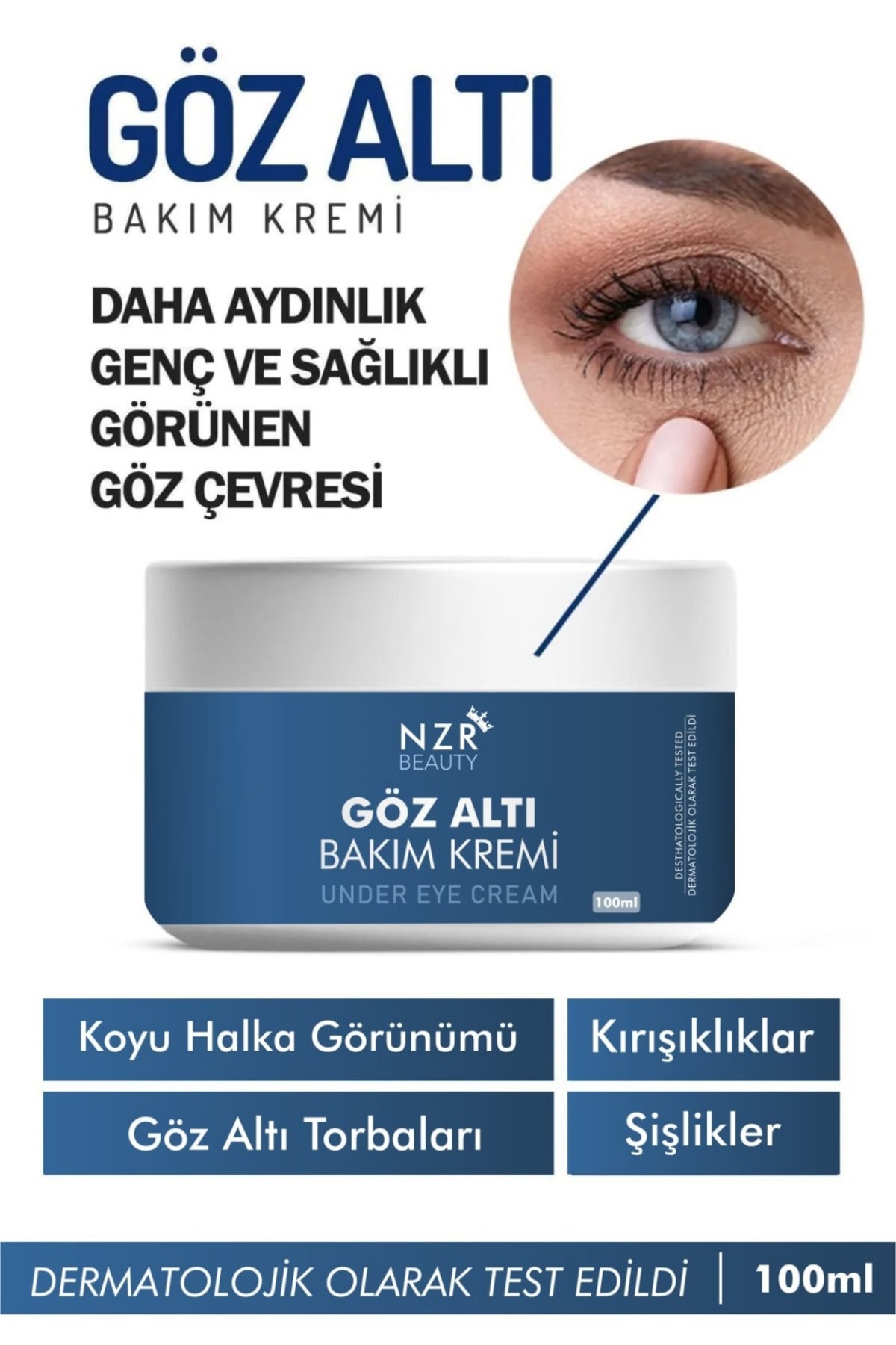 NZR BEAUTY Gözaltı torba, morluk giderici ve koyu halka karşıtı nemlendirici göz altı aydınlatıcı krem 100 ml