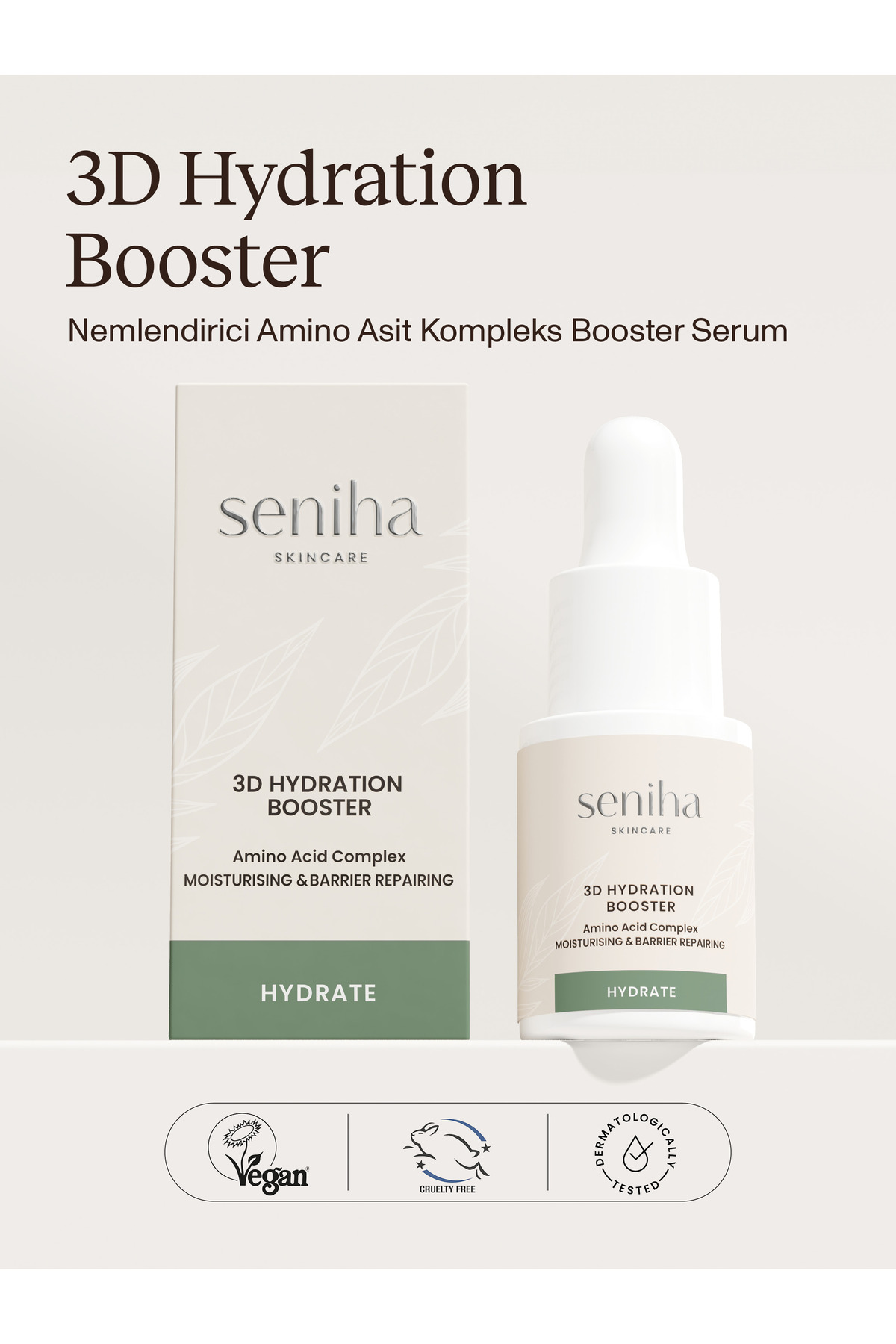 Seniha Skincare 3D Hydration Booster 15 ML I Nemlendirici Amino Asit Kompleks I Dolgunlaştıcı Serum I Tüm Cilt Tipleri