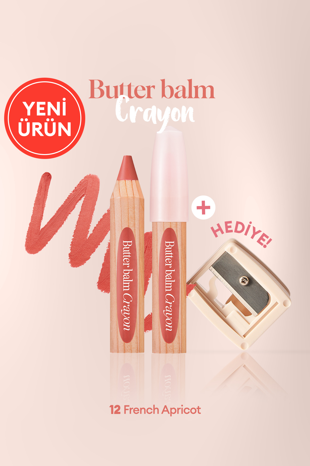 CLIO Kremsi, Kalem Şeklinde Renkli Dudak Balmı & Kalemtıraş Butter Balm Crayon 012 French Apricot