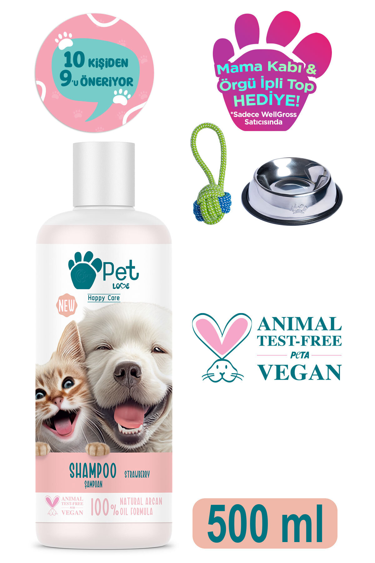 Pet Love Kedi Ve Köpekler Için Şampuan Çilek 500 ml 100% Doğal Argan Yağlı