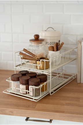 Dekorzdükkanİki Katlı Metal Çekmeceli Organizer (Krem Renk)