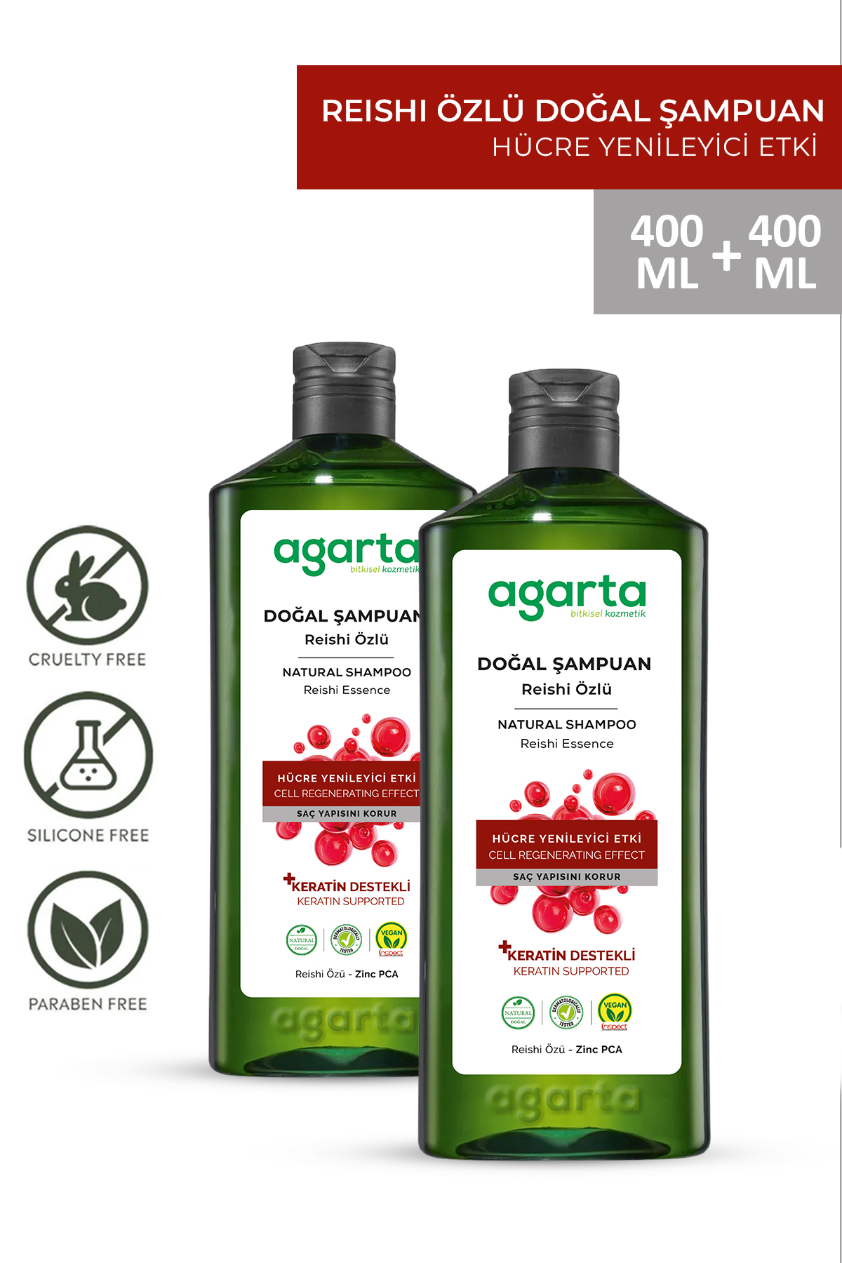 Agarta 2 Adet Doğal Reishi Mantar Özlü Şampuan 400 ml