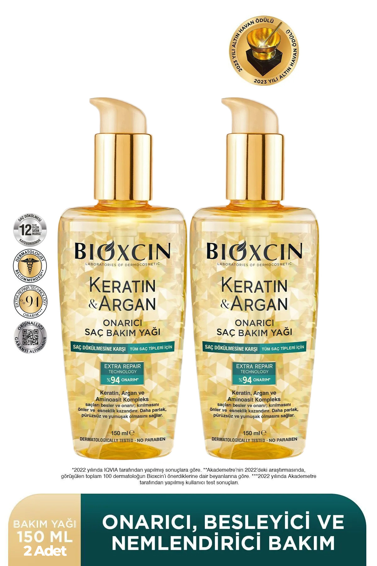 Bioxcin Keratin Argan Besleyici Onarıcı Saç Bakım Yağı 150 ml - Yıpranmış Ve Hassas Saçlar 2'li