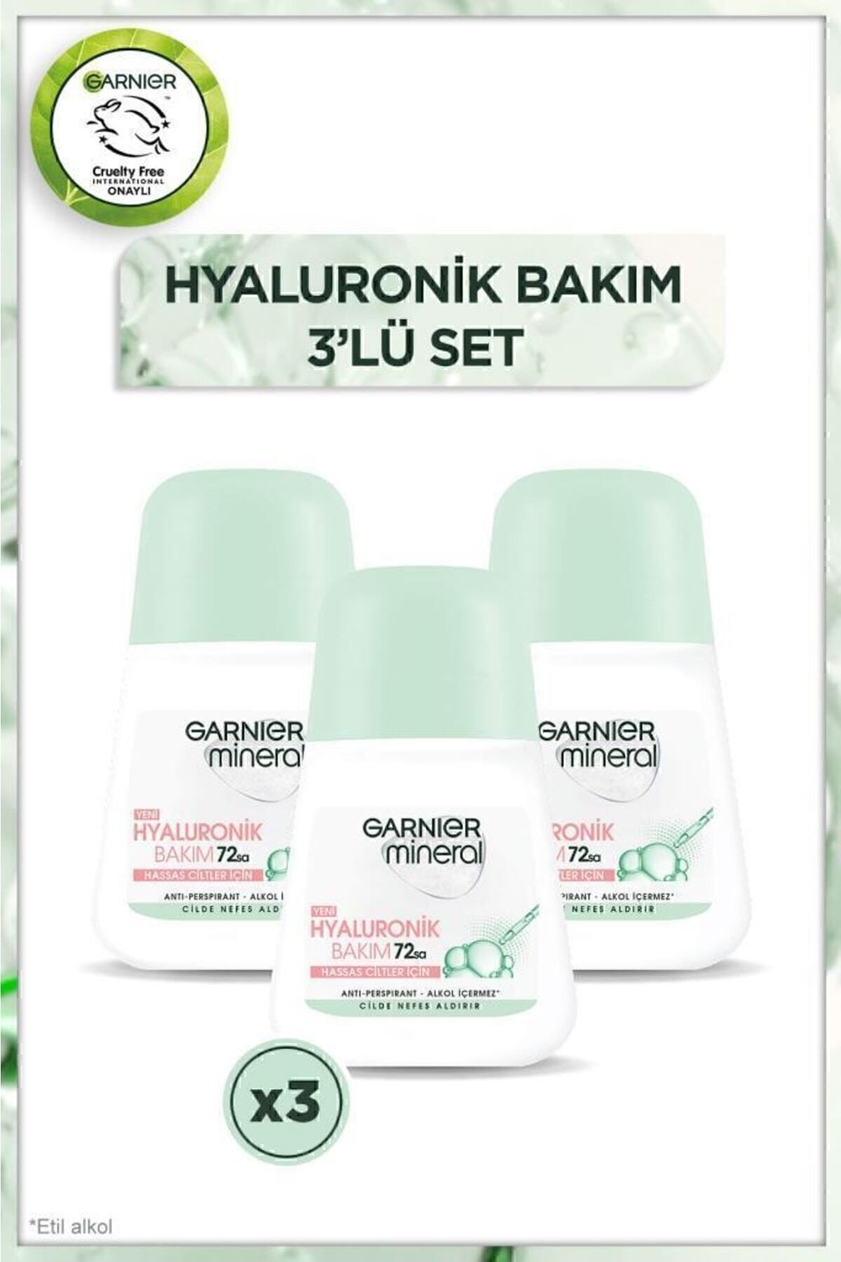 Garnier Mineral Hyaluronik Bakım Roll-On Deodorant, 72 Saat Etkili x3 Adet