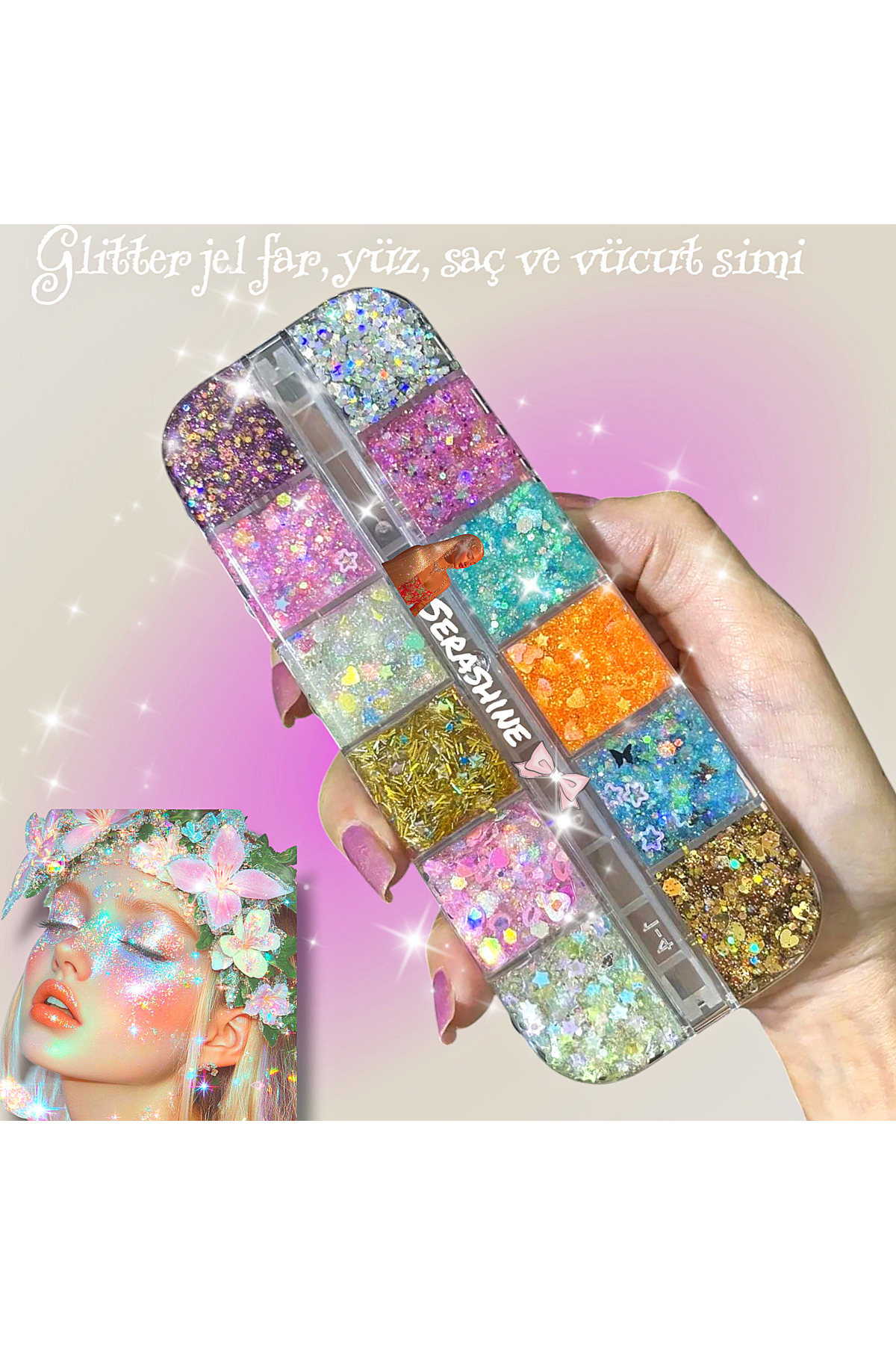 Serashine Glitter Kremsi far&Saç simi ,yüz ve vücut simi