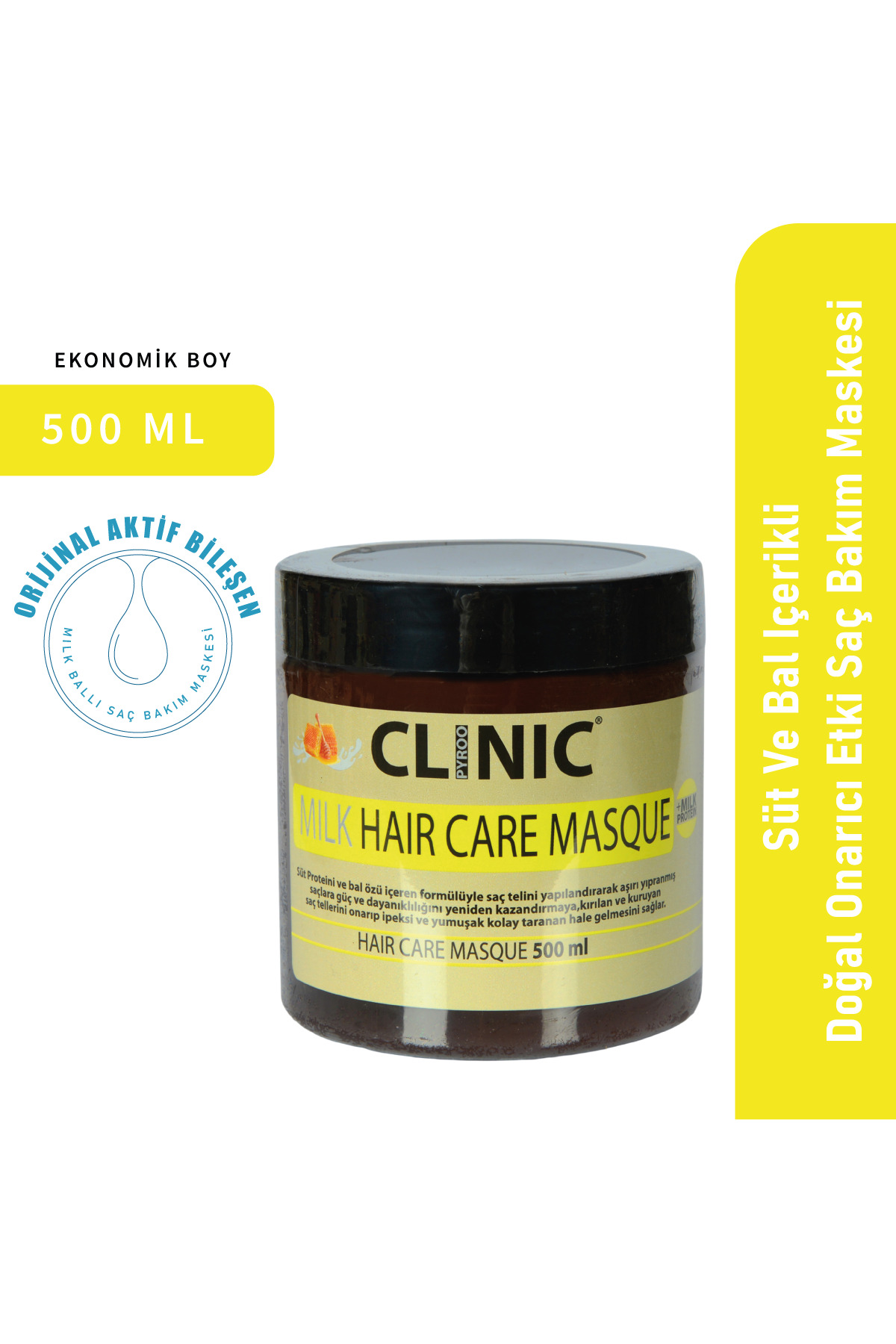 CLINIC PYROO Ballı & Sütlü Kuru ve Nemsiz Saçlar İçin Kolay Tarama Sağlayan Bakım Maskesi - 500 ml
