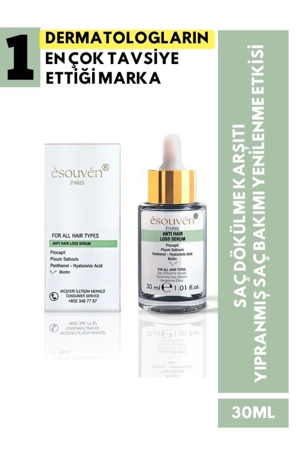 Esouven Cosmetics SAÇ DÖKÜLME KARŞITI YIPRANMIŞ SAÇ BAKIMI VE YENİLEME ETKİLİ SERUM (Procapil,Pisum Sativum,Biotin)