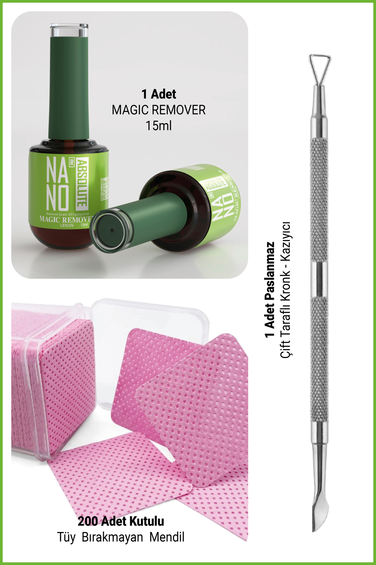 Nera Classy Magic Remover, Tırnak Kazıyıcı Kronk - 200 Adet Tüysüz Pet - Sihirli Kalıcı Oje Çıkarıcı Set