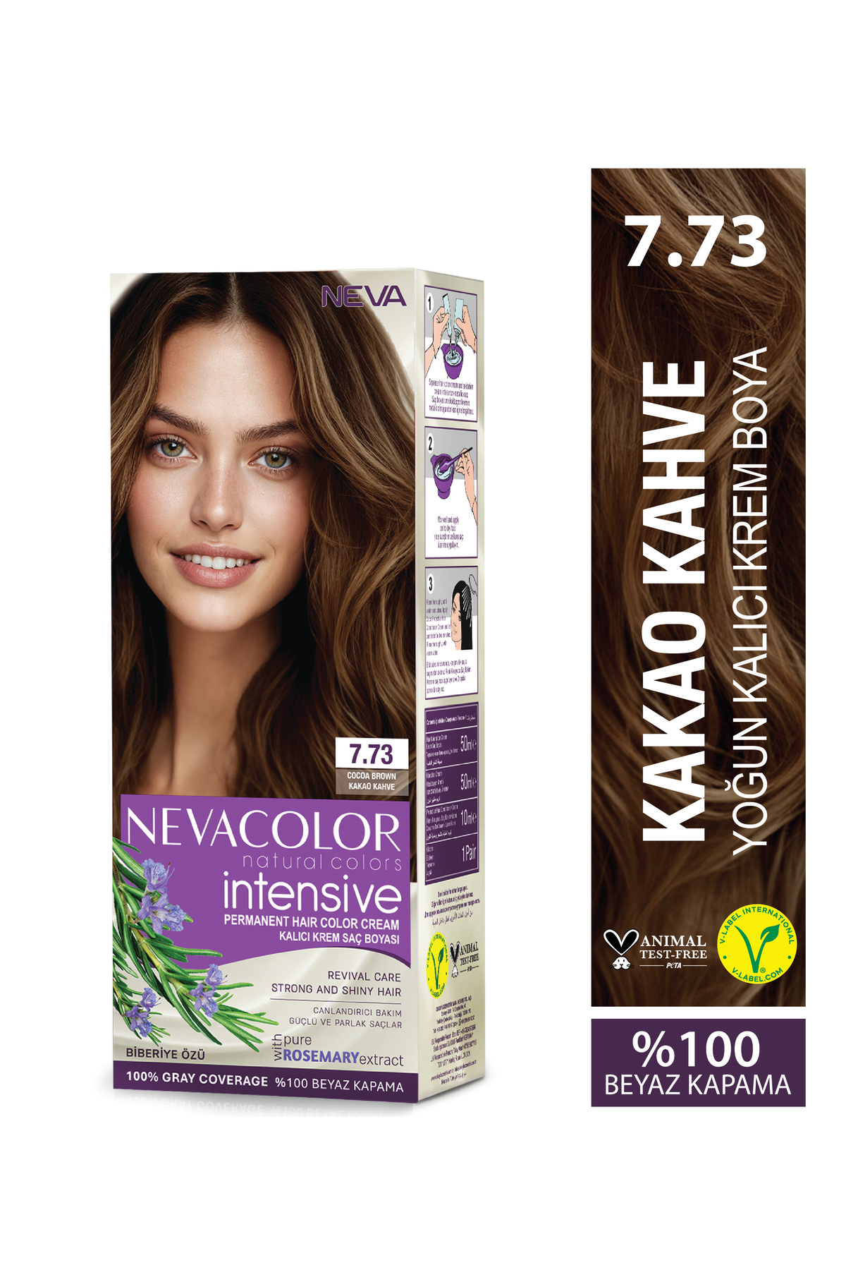 Neva Color INTENSIVE 7.73 KAKAO KAHVE Kalıcı Krem Saç Boyası Seti