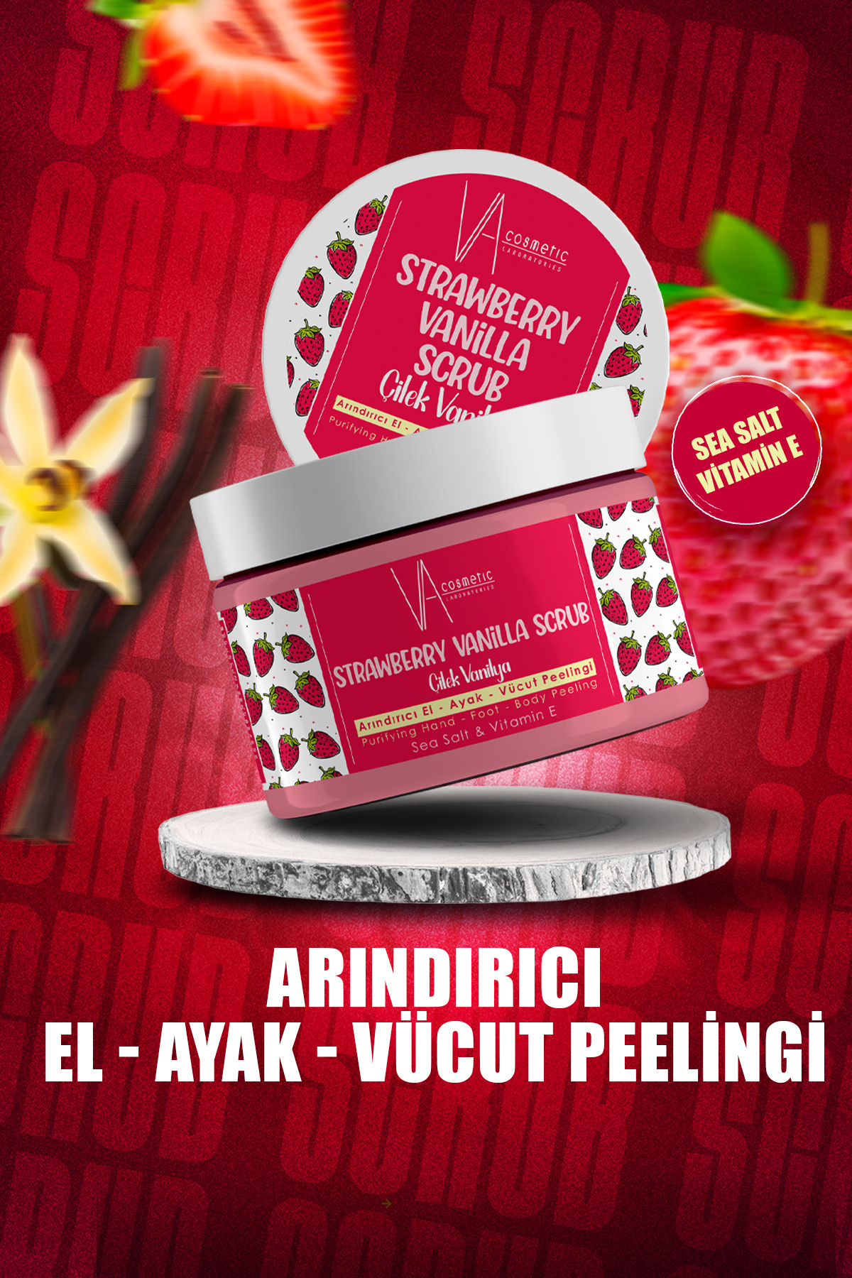VA COSMETİC SCRUB ÇİLEK VANİLYA EL AYAK VÜCUT PEELİNG 300 ML