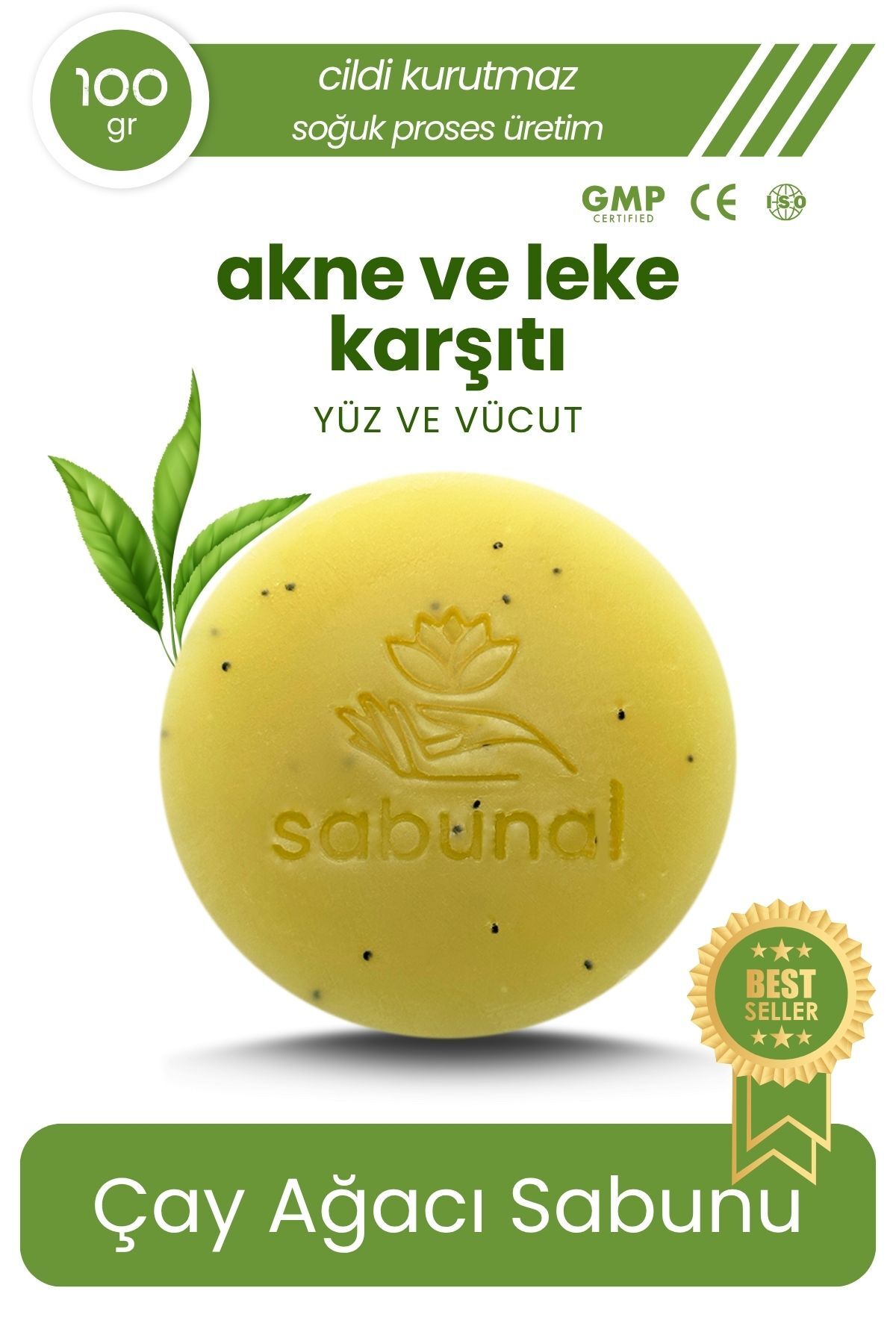 sabunal Çay Ağacı Sabunu - Akne ve Leke Karşıtı Cilt Görünümü Düzenleyici Doğal Sabun 100 gr