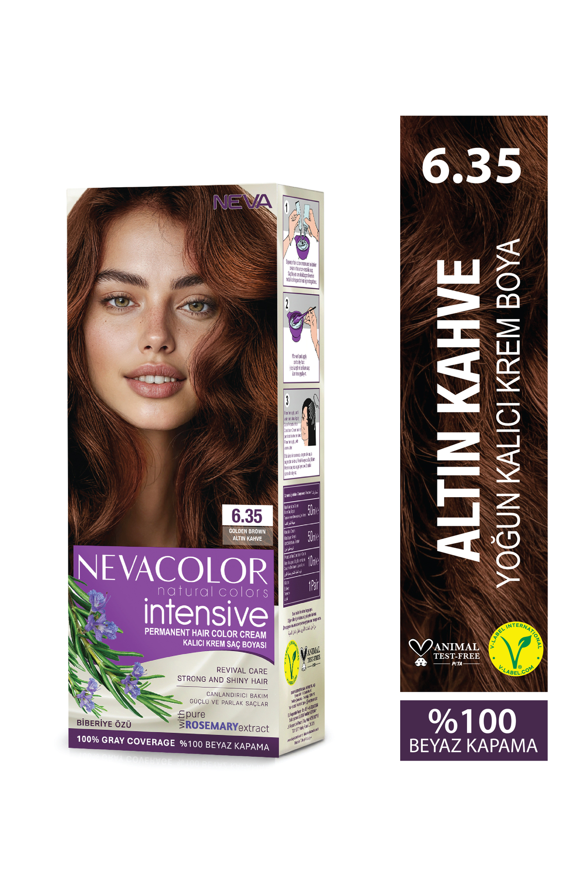 Neva Color INTENSIVE 6.35 ALTIN KAHVE Kalıcı Krem Saç Boyası Seti