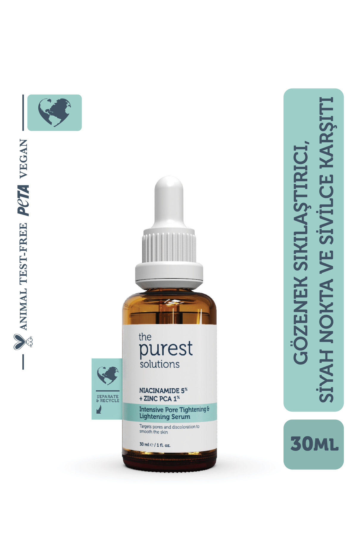 The Purest Solutions Siyah Nokta Ve Karşıtı Niacinamide Cilt Bakım Serumu 30 ml (niacinamide 5% & Zinc Pca 1%)