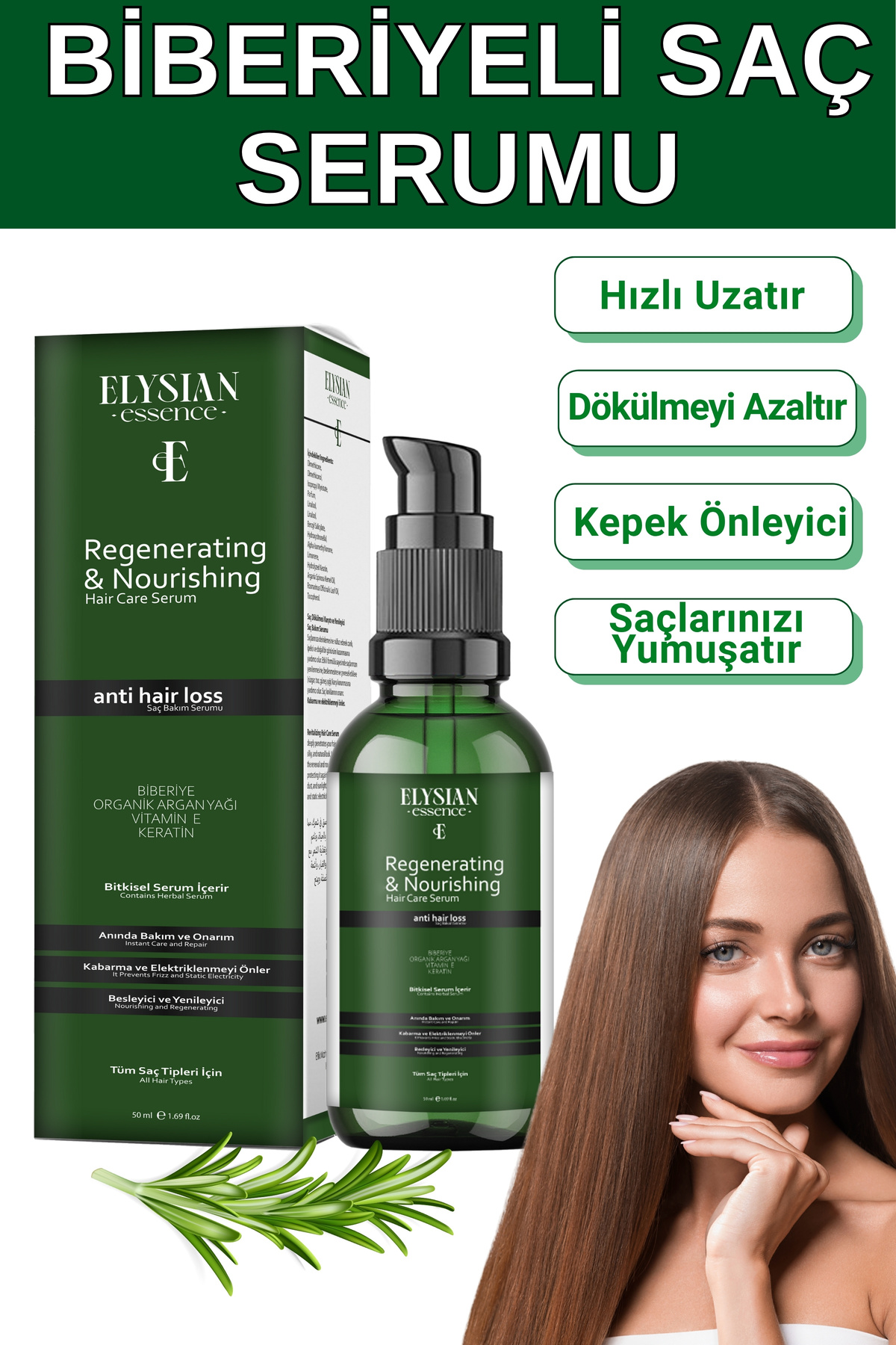 Elysian Essence Biberiyeli Saç Serumu Hızlı Uzama Etkili ve Dökülme Karşıtı - Organik Argan Yağı, Vitamin E, Keratin