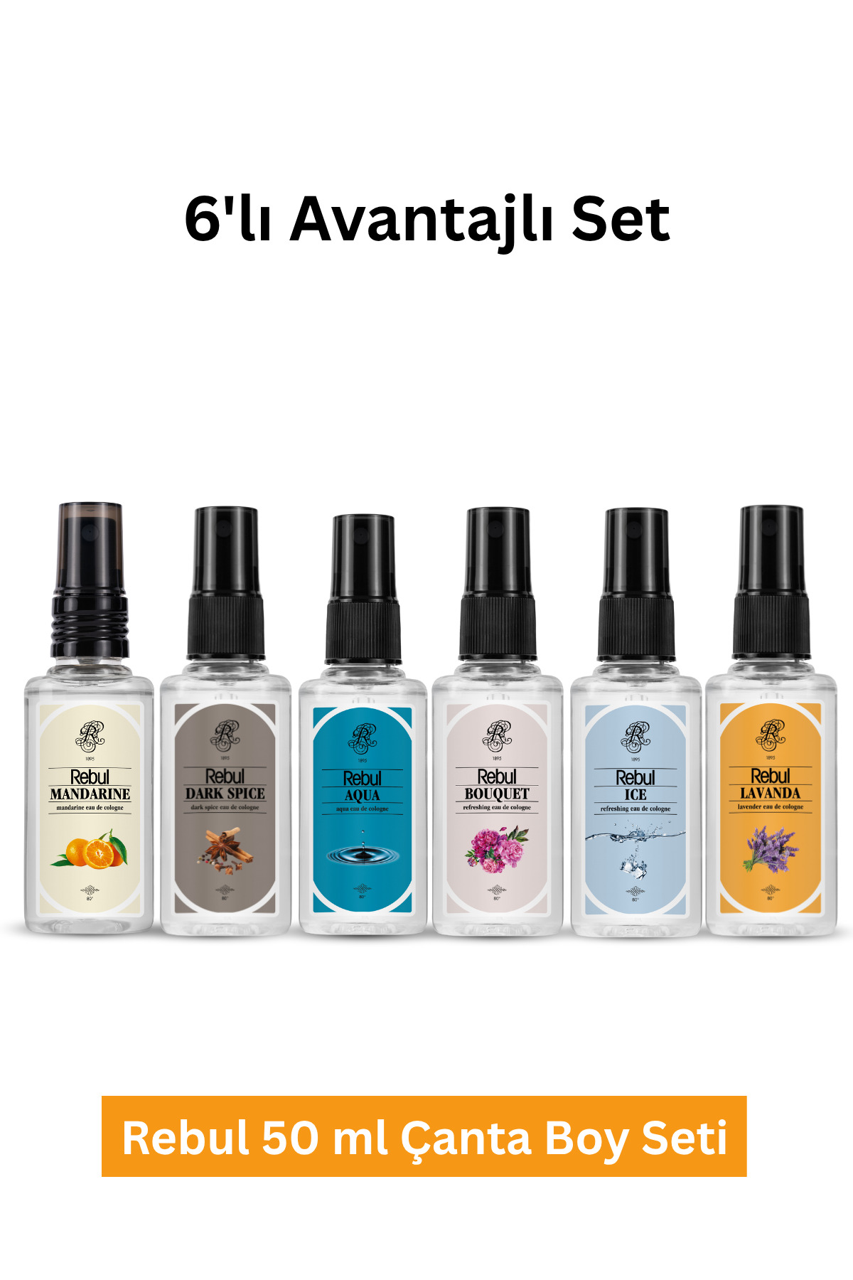 Rebul Dark + Bouquet + Aqua + Ice + Mandarine+ lavanda Kolonya 50 Ml