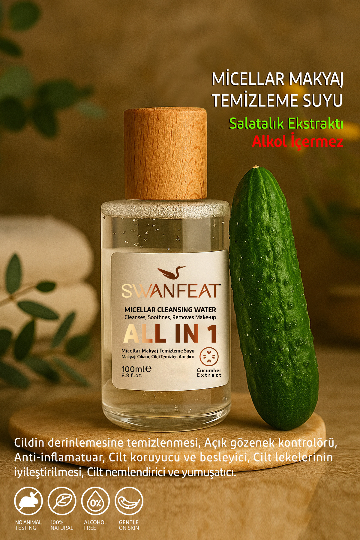 SWANFEAT All in 1 Micellar Makyaj Temizleme Suyu Arındırıcı Canlandırıcı Alkolsüz 100ml