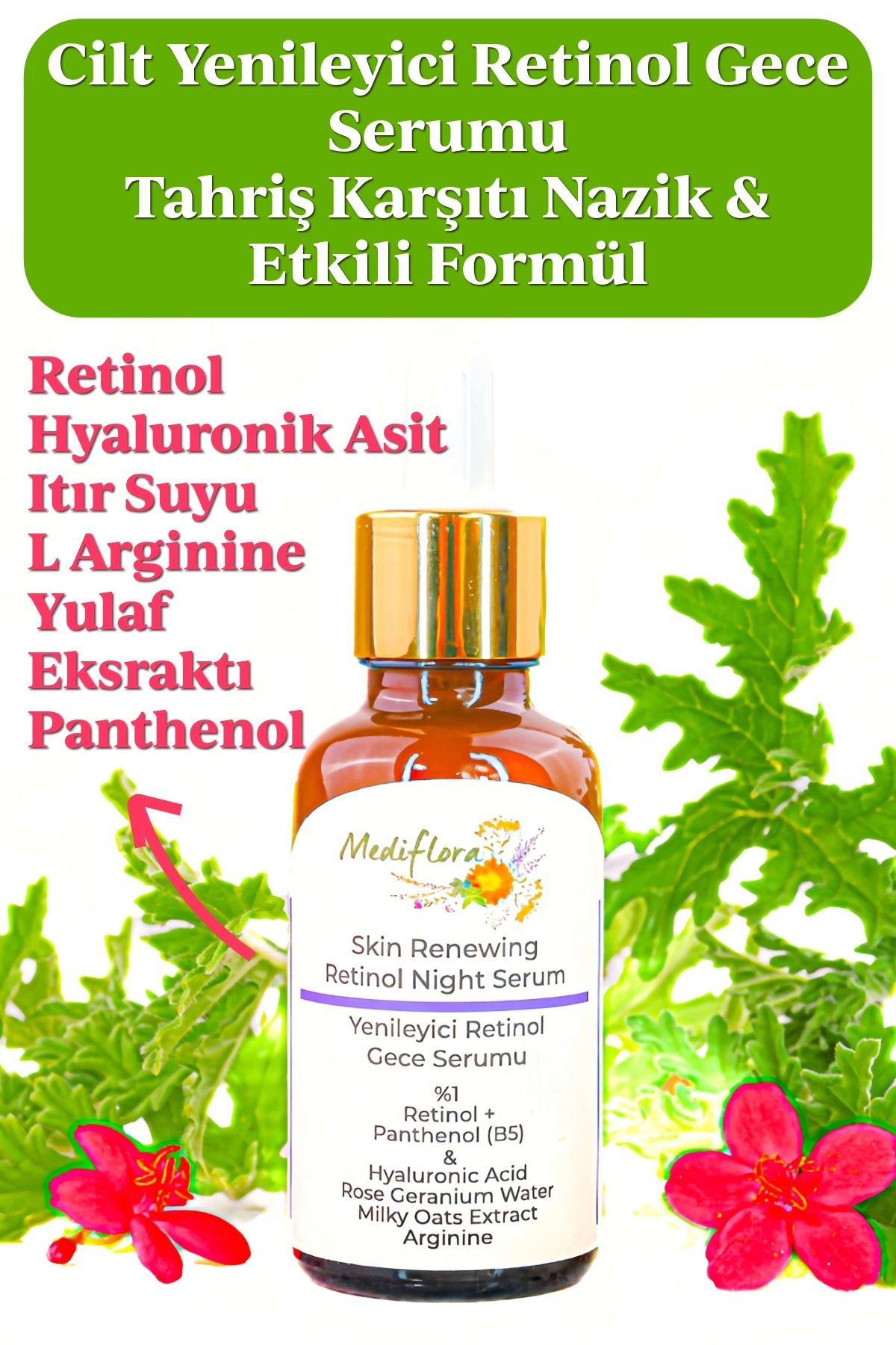 Mediflora Onarıcı ve Yenileyici Retinol Gece Serumu - Retinol, Hyaluronik Asit & Panthenol