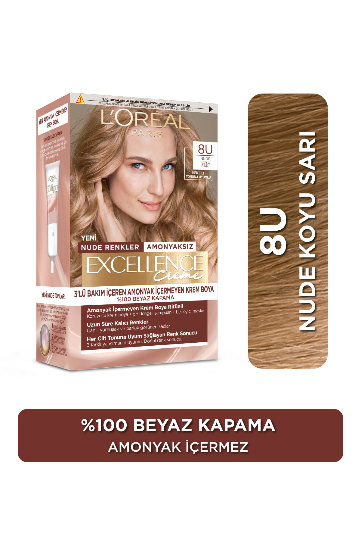 L'Oreal Paris Excellence Creme Nude Renkler Saç Boyası – 8u Nude Koyu Sarı