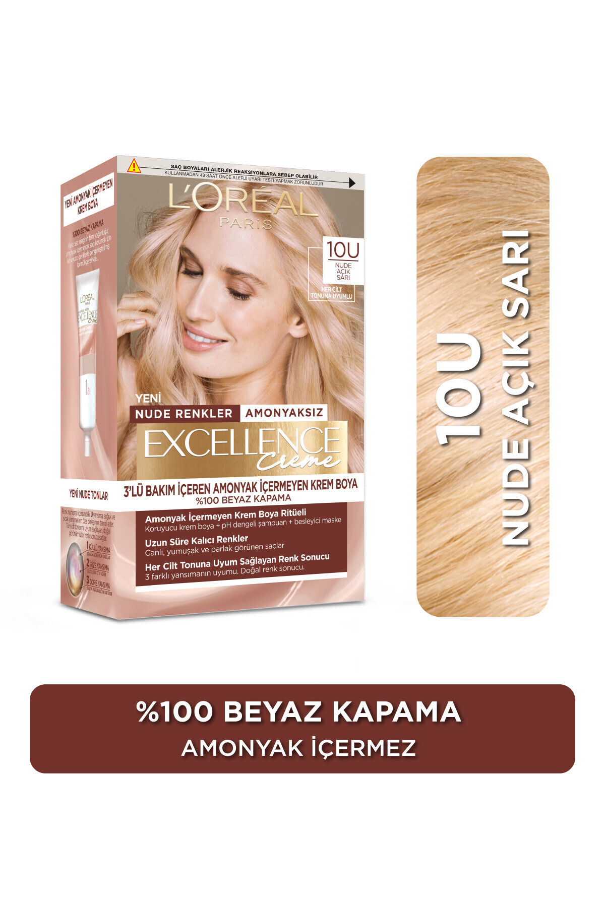 L'Oreal Paris Excellence Creme Nude Renkler Saç Boyası – 10u Nude Açık Sarı
