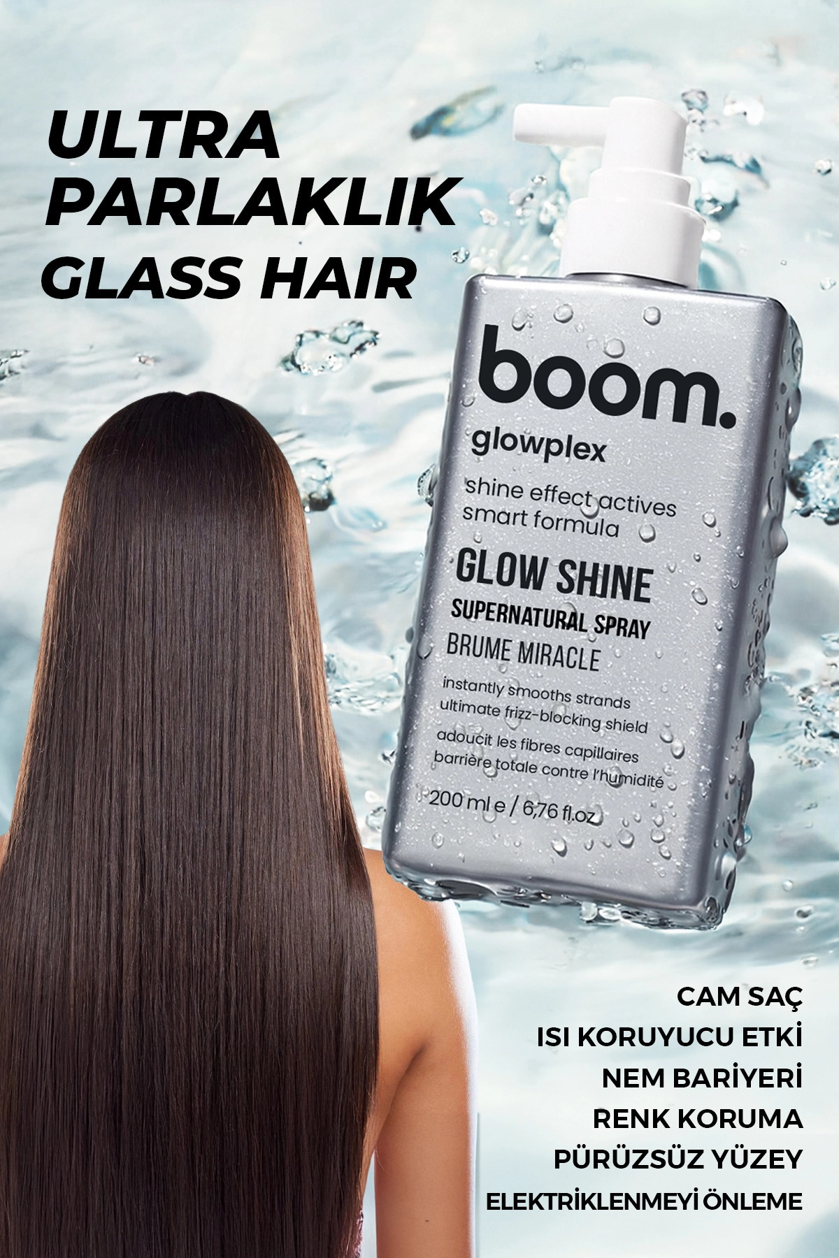 BOOM Glow Shine Ultra Parlaklık, Kolay Tarama ve Pürüzsüzlük Spreyi