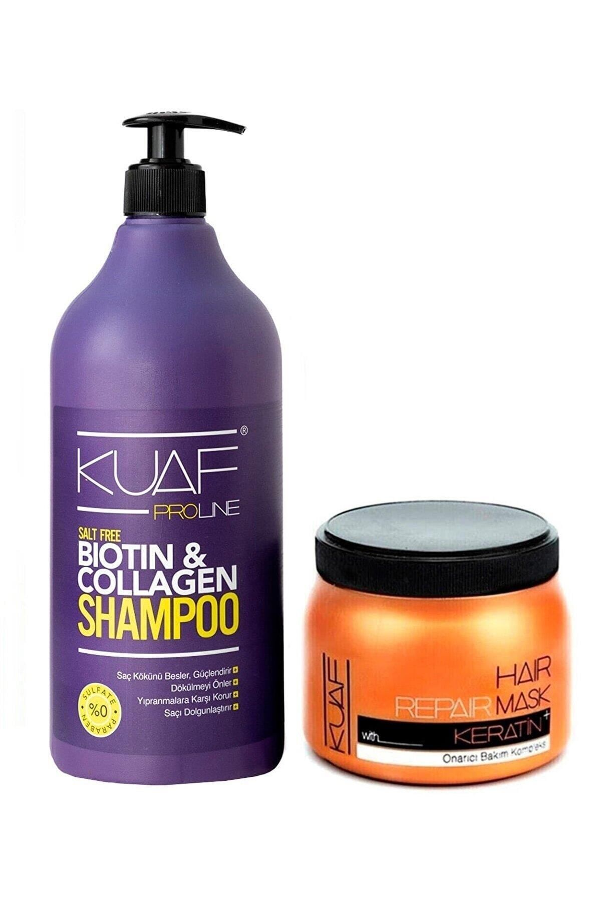 Kuaf Tuzsuz Keratin Bakım Şampuanı 1 L + Onarıcı Ve Yenileyici Biotin & Kolajen Saç Maskesi 500 Ml