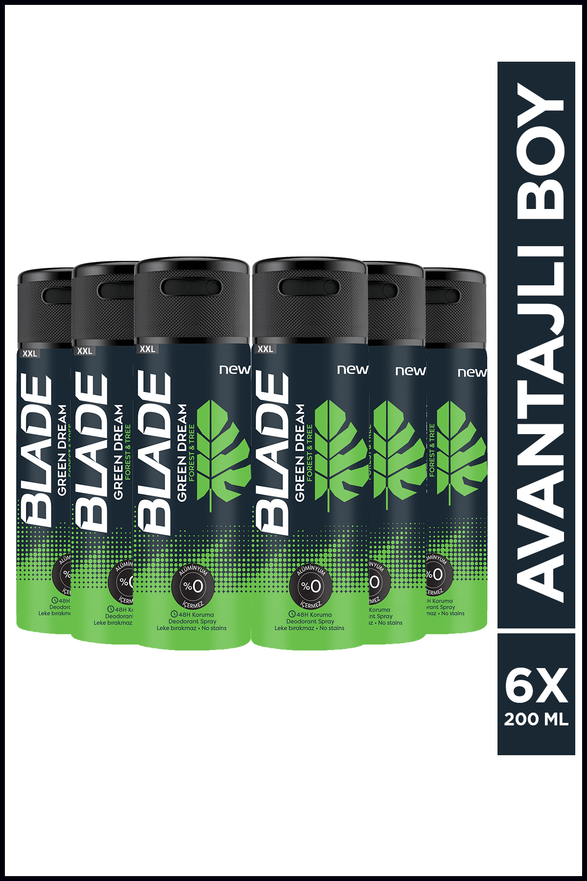 Blade Green Dream Erkek Alüminyumsuz Deodorant 6x200 ml Hızlı Kurur,Leke Bırakmaz