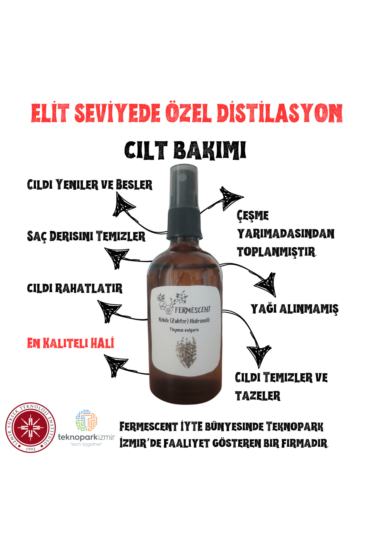 Fermescent Kekik Zahter Suyu Hidrosolü Saç Derisi Bakımı Cilt Arındırıcı Doğal Tonik 100 ml