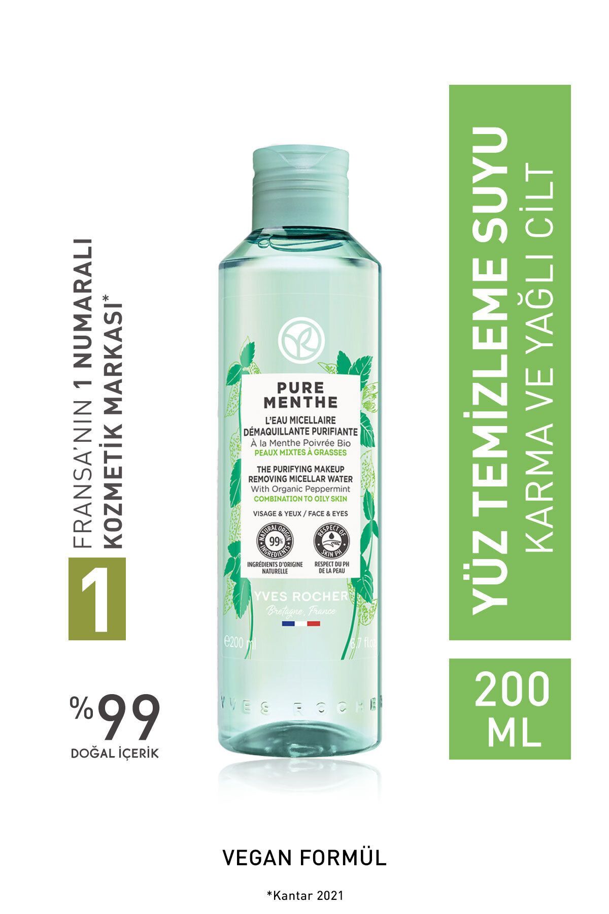 Yves Rocher Karma-Yağlı-Akne/Sivilce Eğilimli Cilt, Prebiyotik Micellar Makyaj Temizleme Suyu-Pure Menthe-200ml