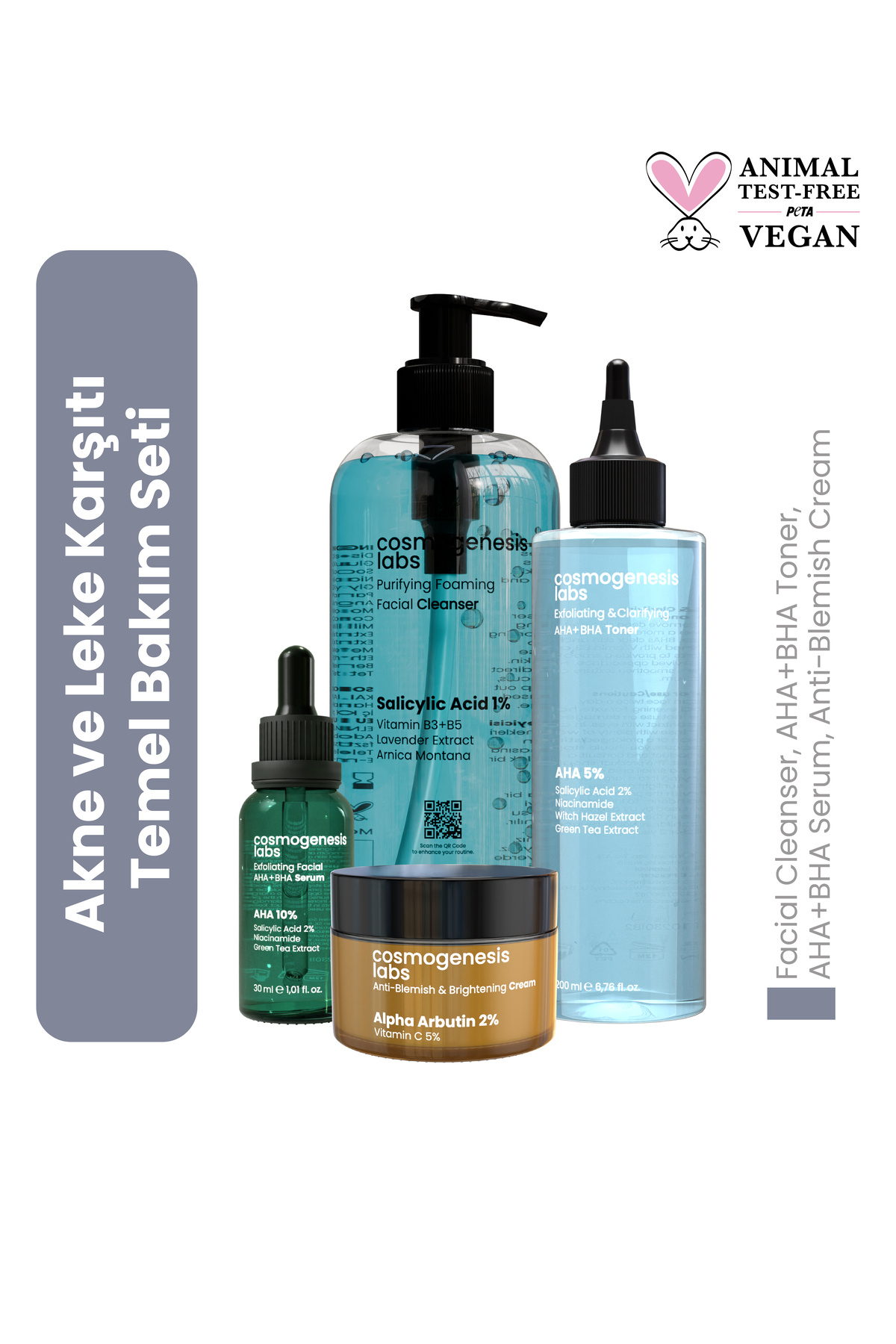 Cosmogenesis Labs Acne Önleyici Ve Leke Karşıtı Temel Cilt Bakım Seti Vegan