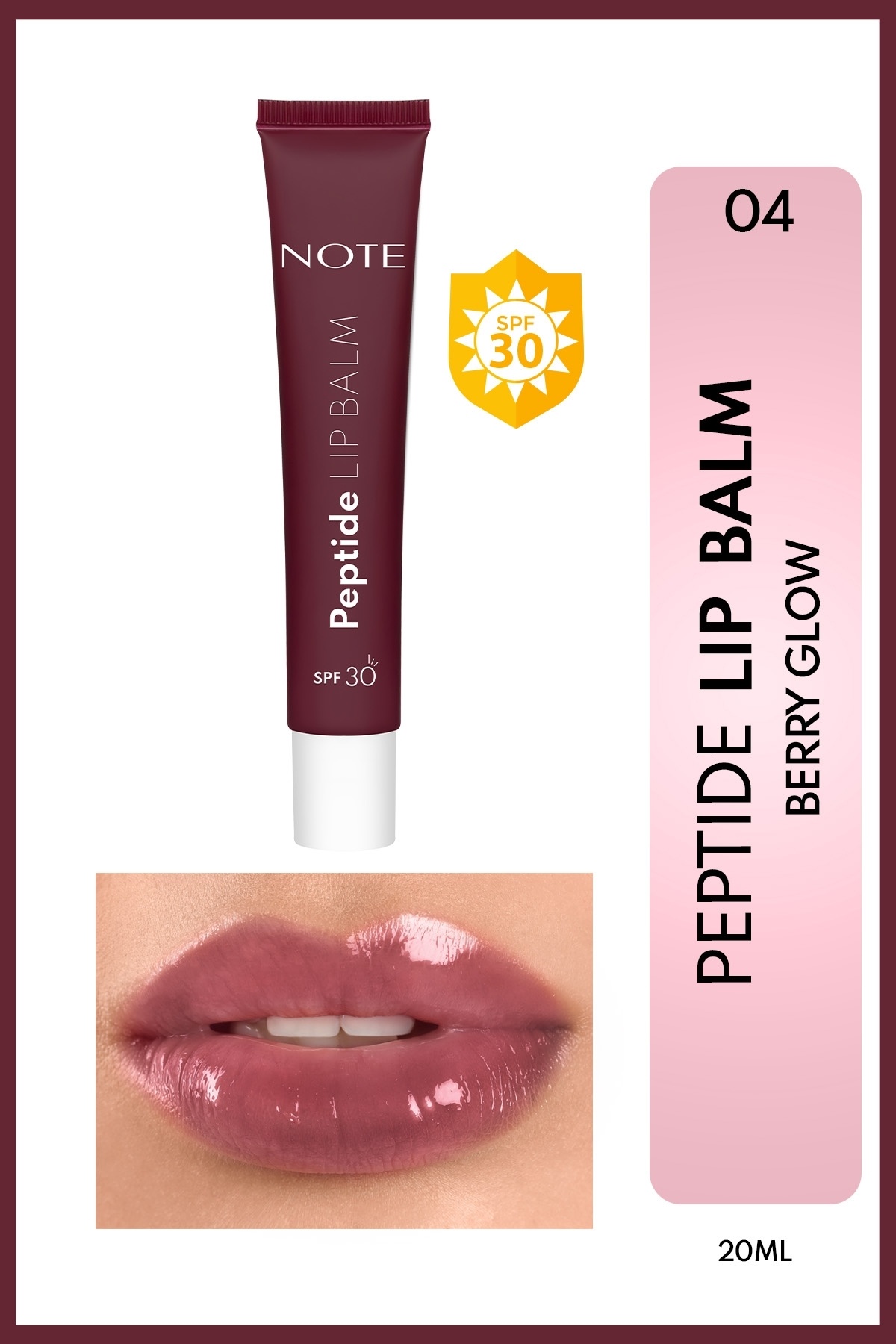 NOTE Peptide Lip Balm SPF 30 Nemlendirici ve Parlatıcı Renkli Dudak Balmı - 04 Berry Glow - Mor