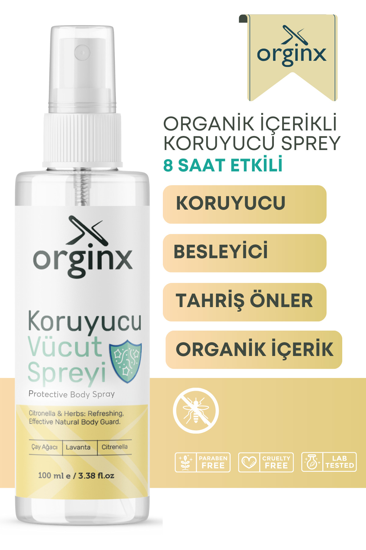 Orginx Doğal Koruyucu Sivrisinek ve Kene Kovucu Sprey Losyon Bitkisel Tüm Vücut İçin Aile Boy 100 ml