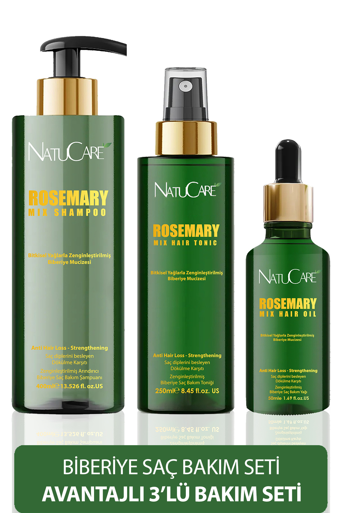 NatuCare Biberiye Saç Bakım Set ,Dökülme Karşıtı Yıpranmış Saçlara Özel Biberiye Suyu, Toniği, Şampuan