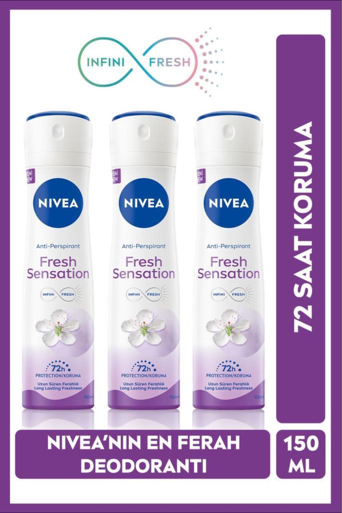 NIVEA Kadın Sprey Deodorant Fresh Sensation 150ml, 72 Saat Anti-perspirant Koruma, Uzun Süren Ferahlık