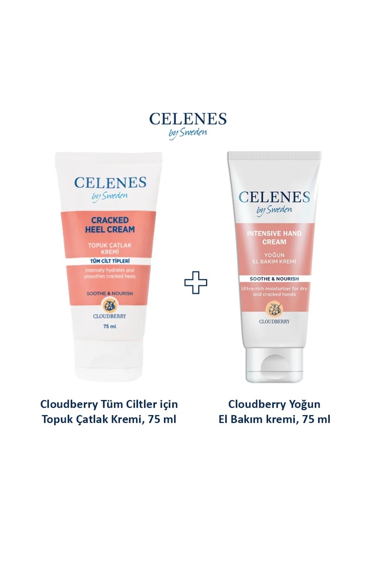 celenes by sweden CLOUDBERRY YOĞUN EL BAKIM KREMİ KURU VE HASSAS CİLTLER, 75 ml + TOPUK ÇATLAK KREMİ, 75 ml 2'li set